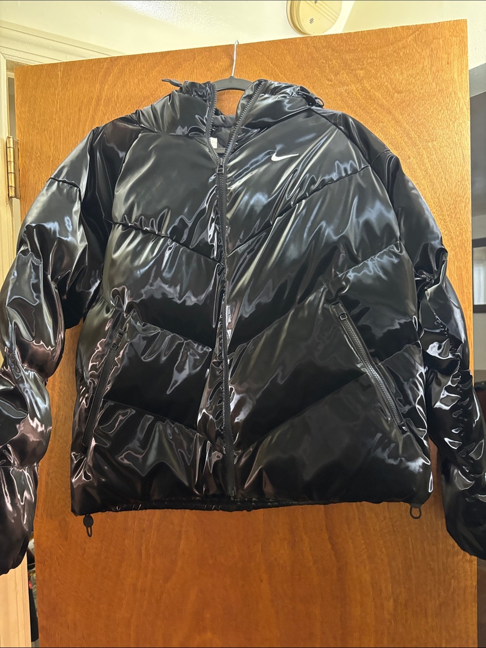 Nike Black Glossy Hooded Puffer Jacket